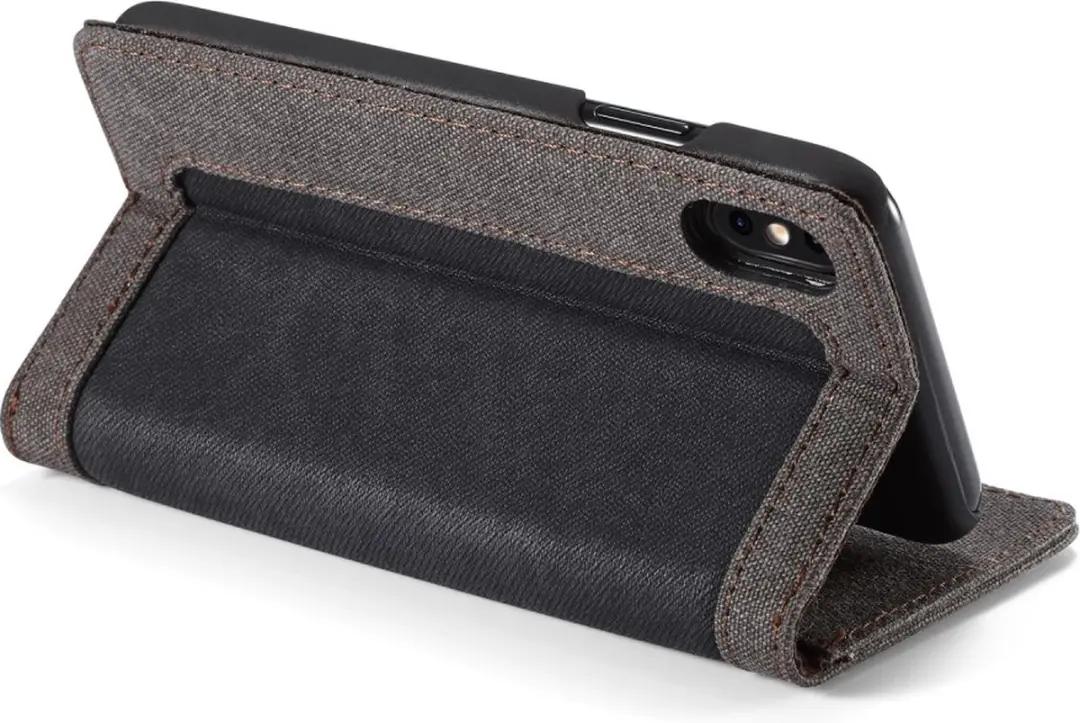 Caseme Canvas Wallet Bookcase iPhone XS Max - 3 Pasjes - Bruin/Zwart