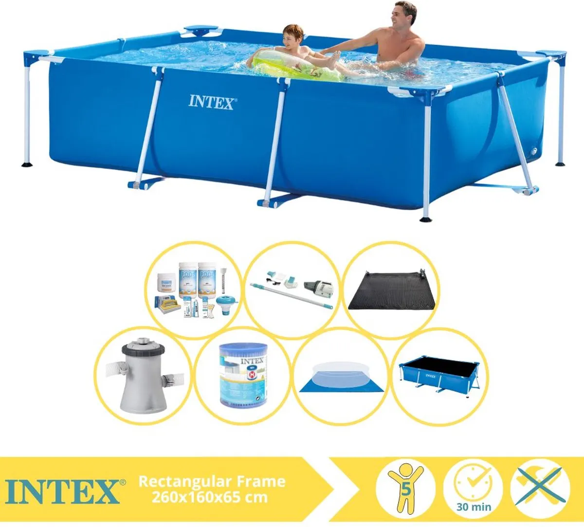 Intex 28271NP Opzetzwembad 260x160x65cm - Blauw/Wit - afbeelding 2 van 6