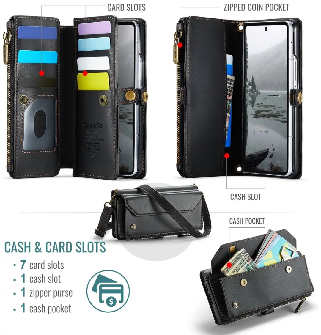 Caseme Hoesje Portemonnee Samsung Galaxy Z Fold8 - 10 Pasjes - Zwart - afbeelding 6 van 6