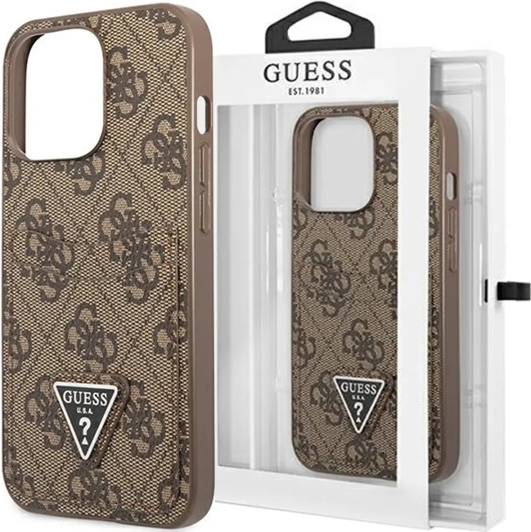 Guess Saffiano iPhone 13 Pro Hoesje - 2 Pasjes - Bruin