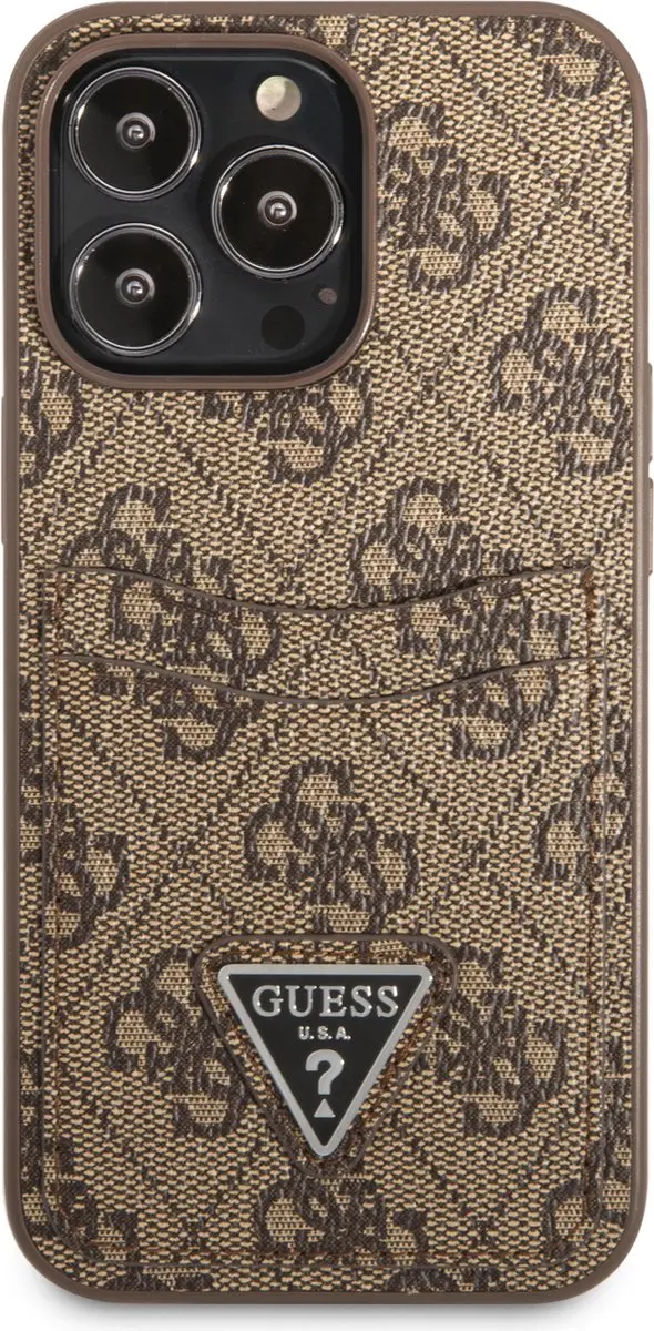 Guess Saffiano iPhone 13 Pro Hoesje - 2 Pasjes - Bruin