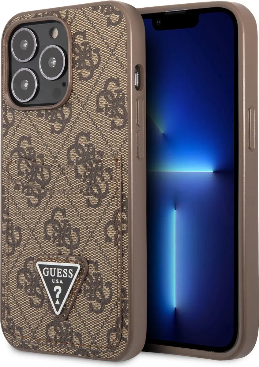 Guess Saffiano iPhone 13 Pro Hoesje - 2 Pasjes - Bruin