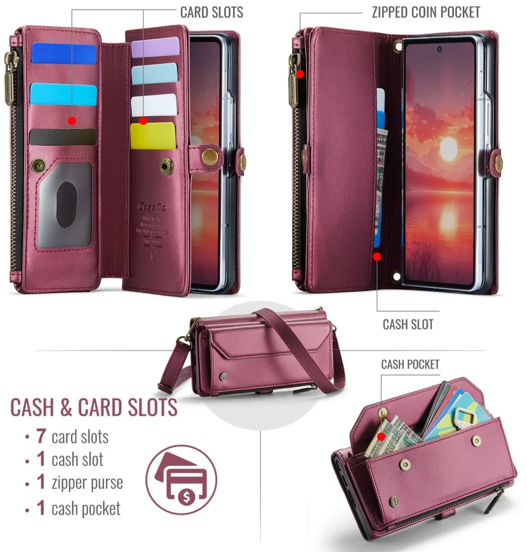 Caseme Samsung Galaxy Z Fold8 Hoesje Portemonnee - Rood