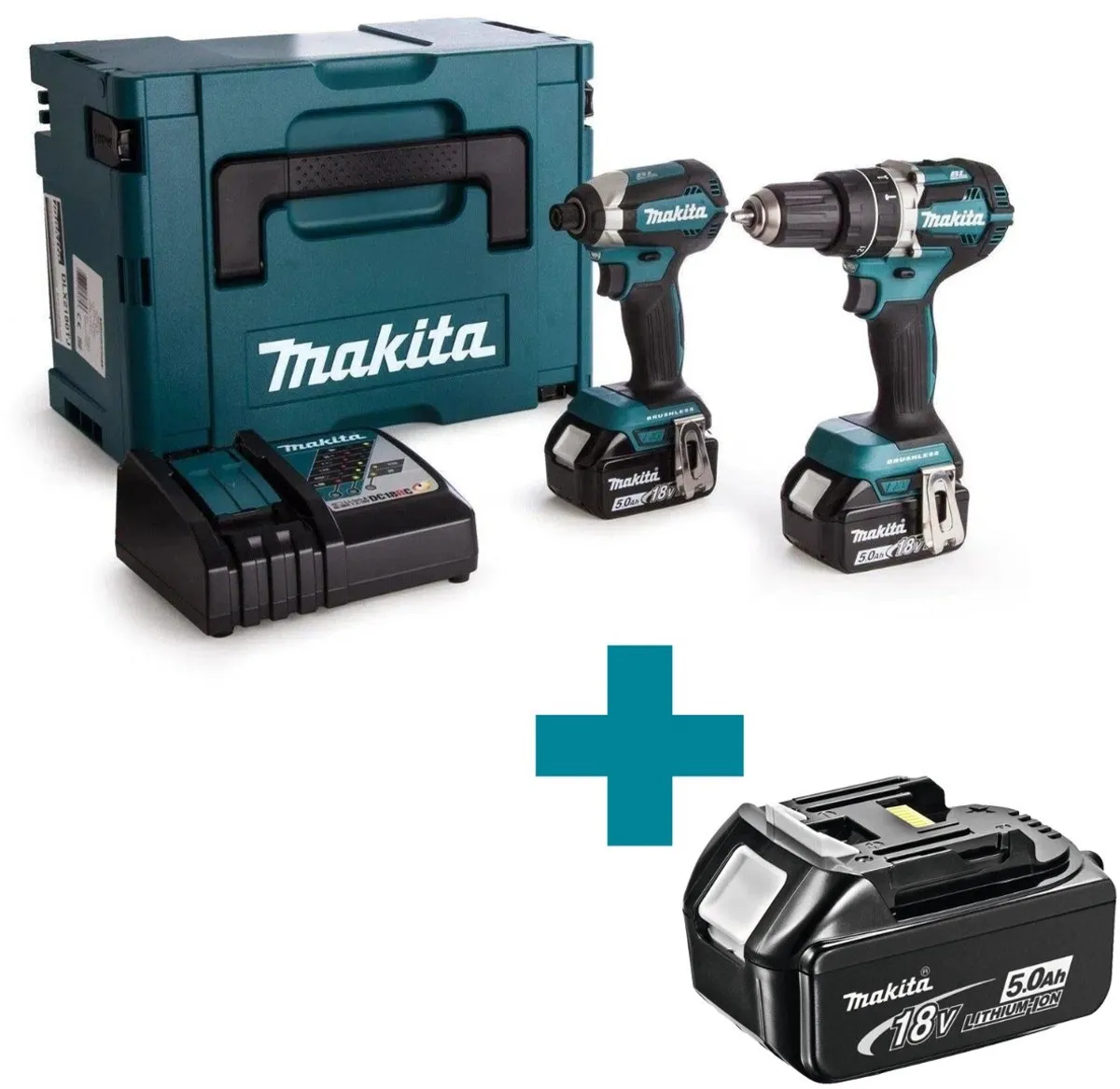 Makita DLX2180TJ 18V Combiset - Klopboormachine & Slagschroevendraaier - 2x 5.0Ah