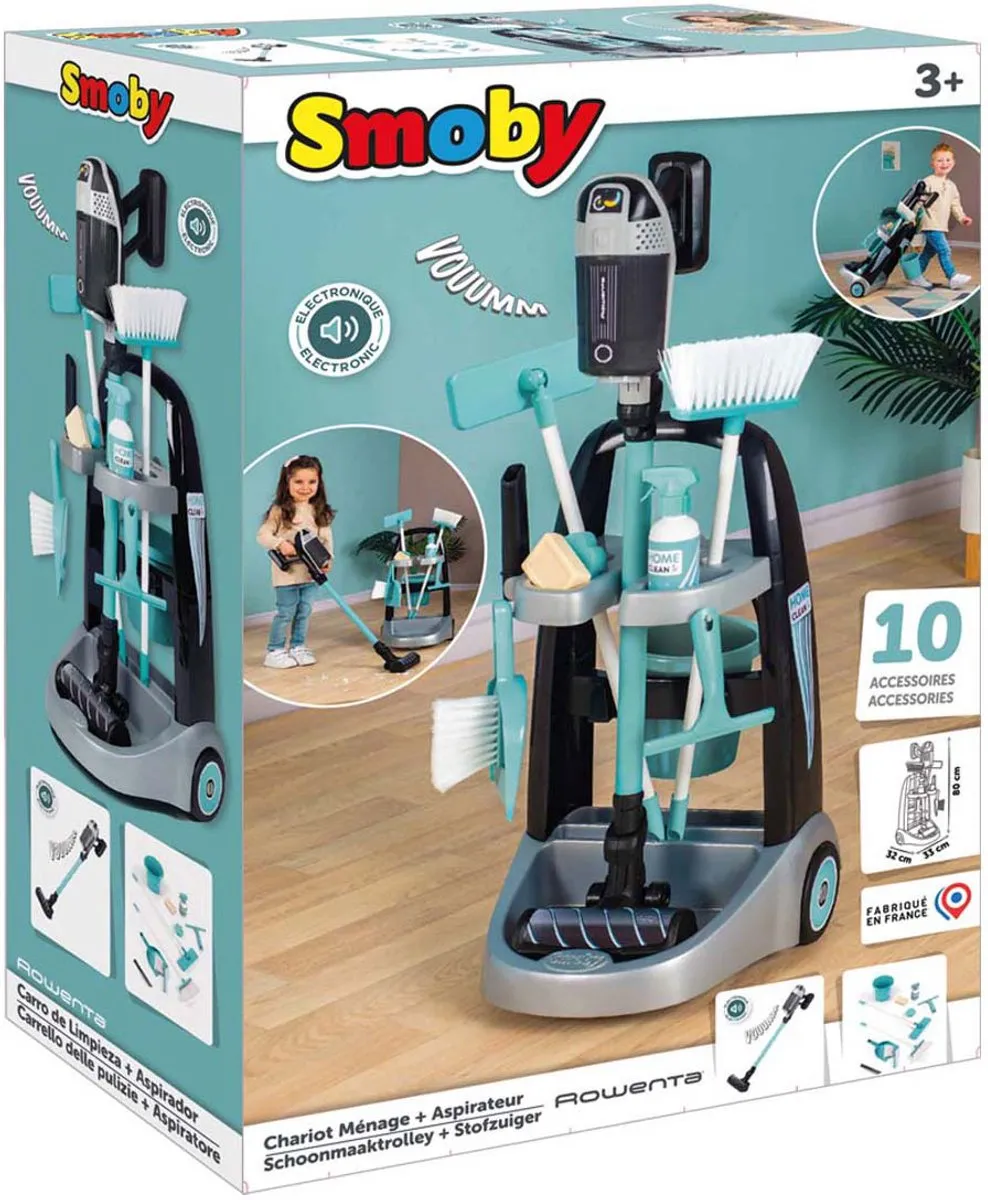 Smoby Speelgoedstofzuiger Rowenta Schoonmaaktrolley - 3x AAA