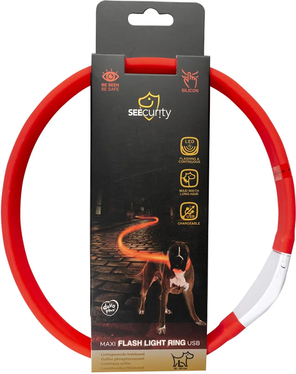 Duvo Dierenkleding Flash Light Ring Maxi USB Siliconen Hondenshirt - Rood