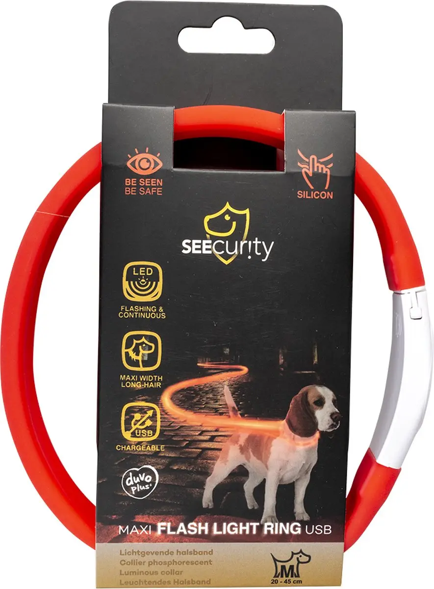 Duvo Dierenkleding Flash Light Ring Maxi USB Siliconen Hondenshirt - Rood