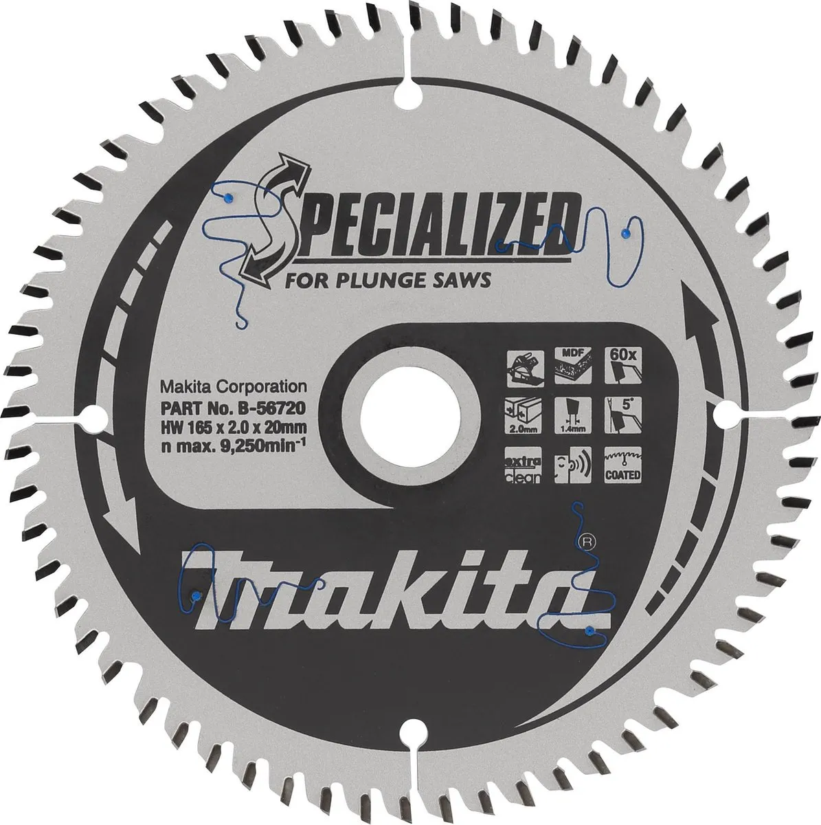 Makita B-56720 Invalcirkelzaagblad Hout 165mm 60T