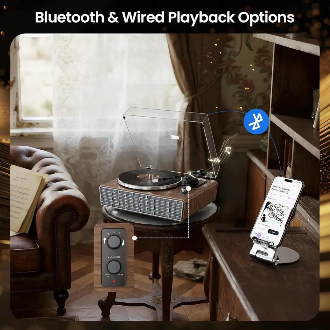 ECTEATOY AT-3600L Platenspeler - Bluetooth - Bruin - afbeelding 3 van 6