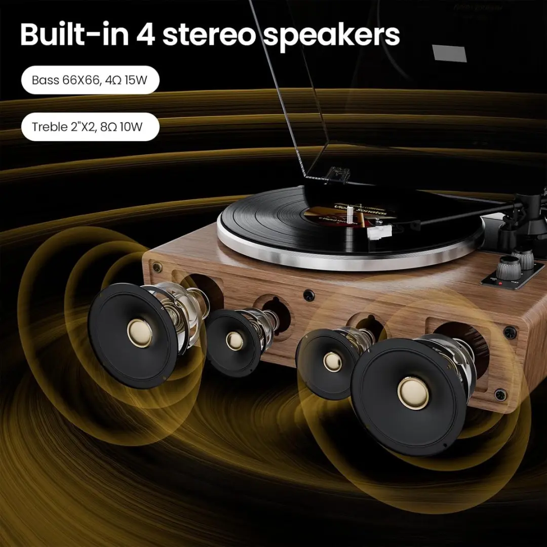 ECTEATOY AT-3600L Platenspeler - Bluetooth - Bruin - afbeelding 4 van 6