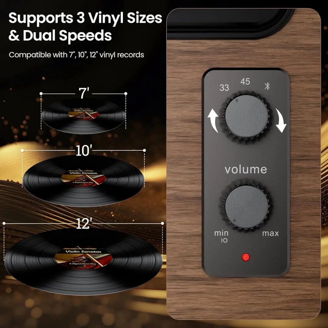 ECTEATOY AT-3600L Platenspeler - Bluetooth - Bruin - afbeelding 5 van 6