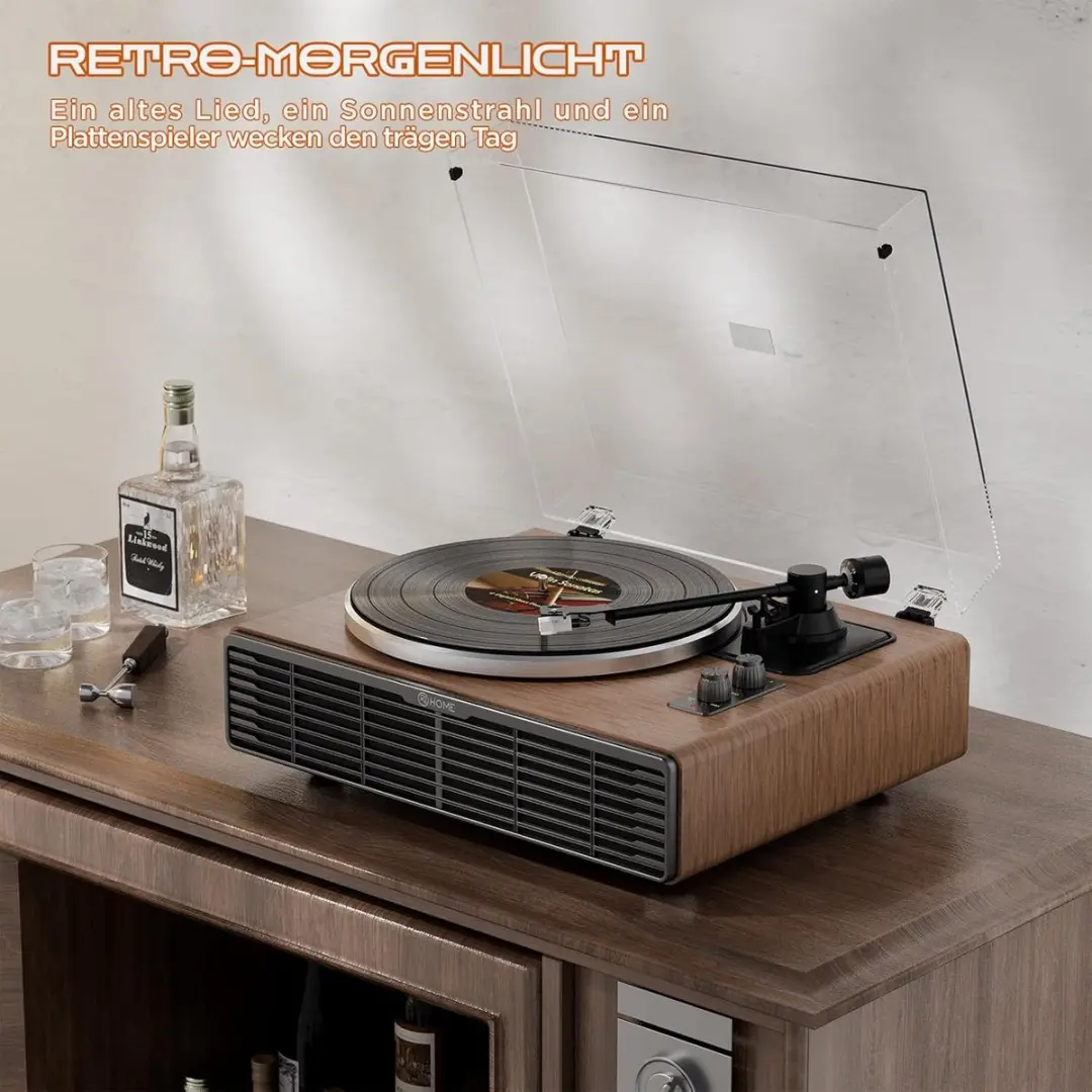 ECTEATOY Platenspeler Bluetooth HiFi Walnoot - 33/45 RPM - afbeelding 2 van 6