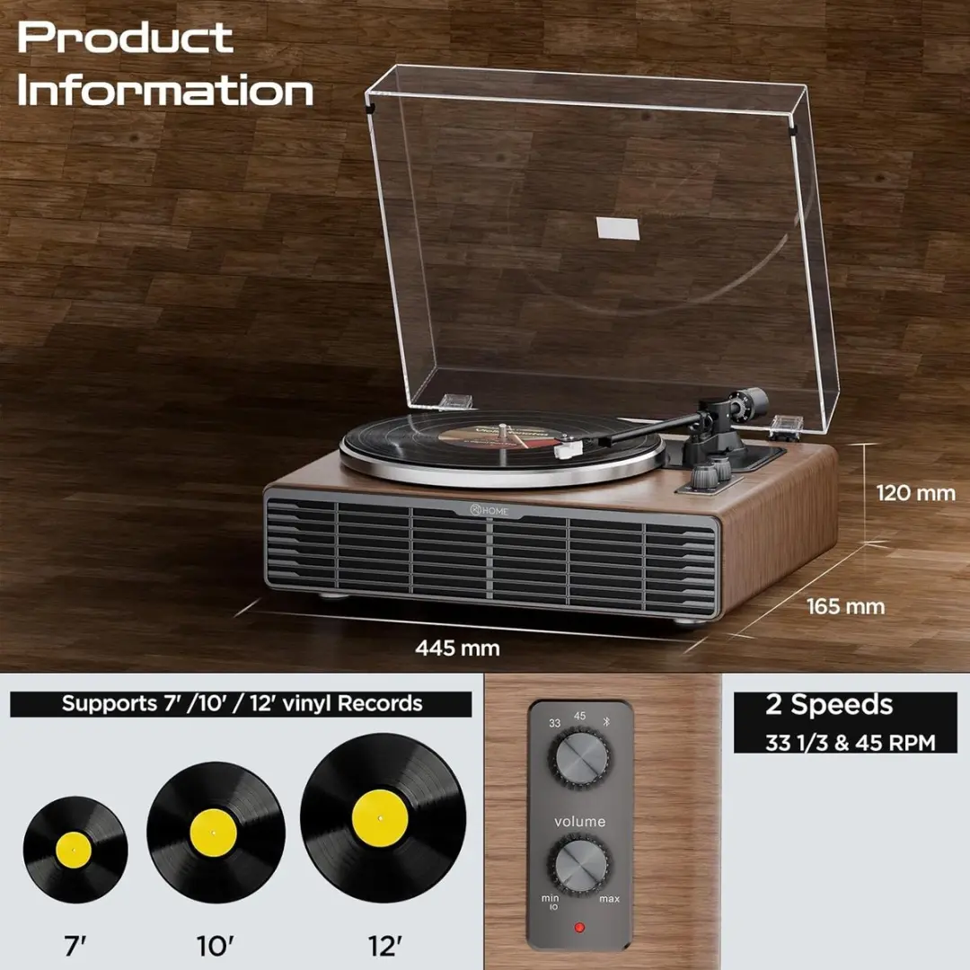 ECTEATOY Platenspeler Bluetooth HiFi Walnoot - 33/45 RPM - afbeelding 3 van 6