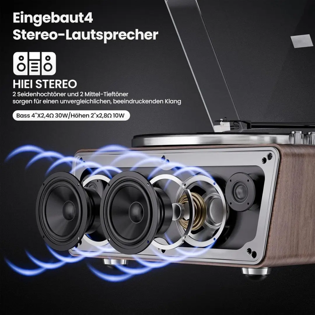 ECTEATOY All-in-One Platenspeler AT-3600L - Bluetooth USB - 33/45 RPM - Bruin - afbeelding 3 van 6