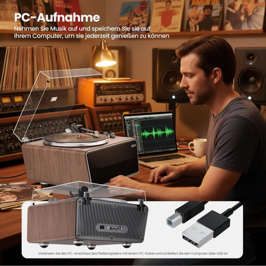 ECTEATOY All-in-One Platenspeler AT-3600L - Bluetooth USB - 33/45 RPM - Bruin - afbeelding 6 van 6