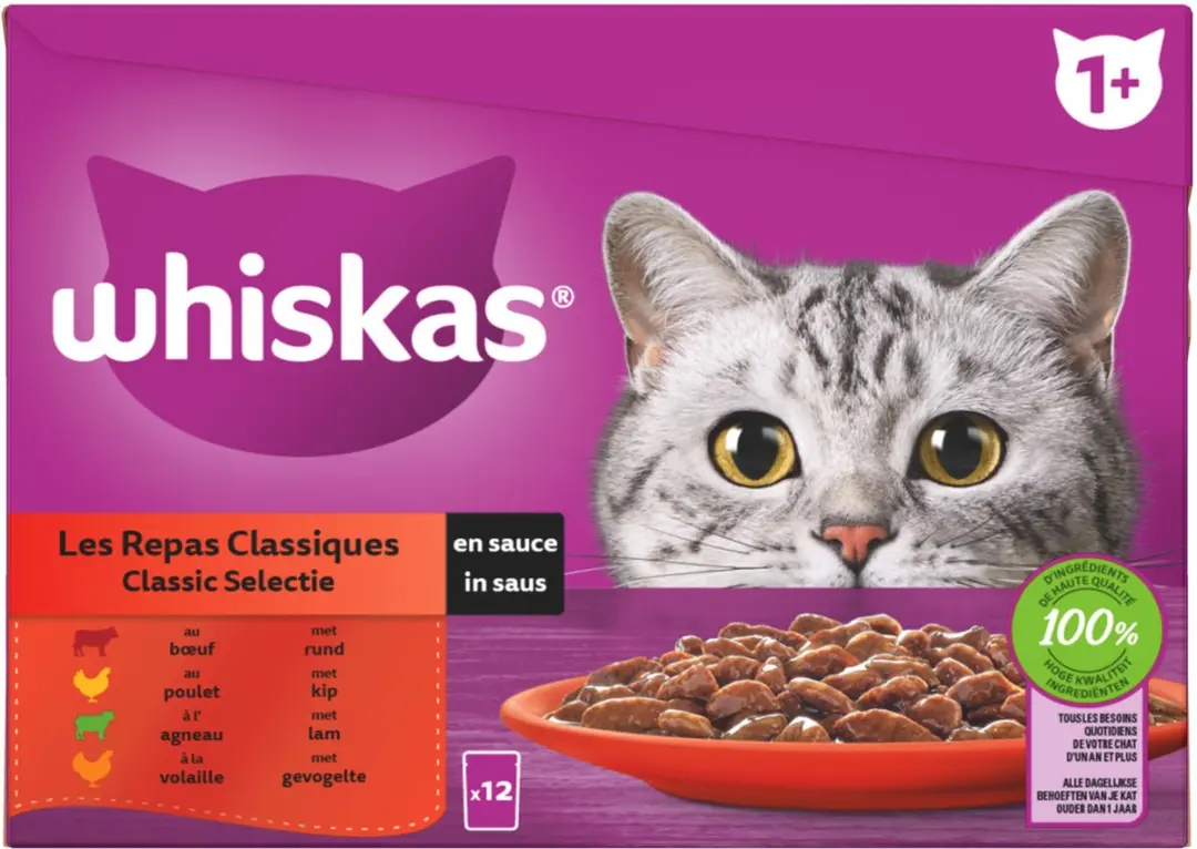 Whiskas 1+ Classic Selectie Saus Maaltijdzakjes - 12x85g