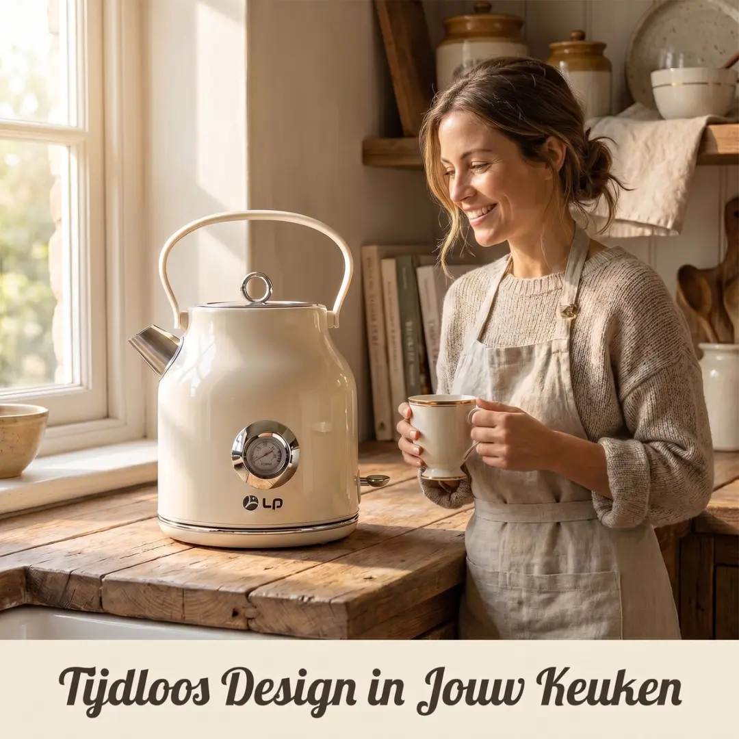 ECTEATOY Retro Elektrische Waterkoker 1500W 1.7L - Wit