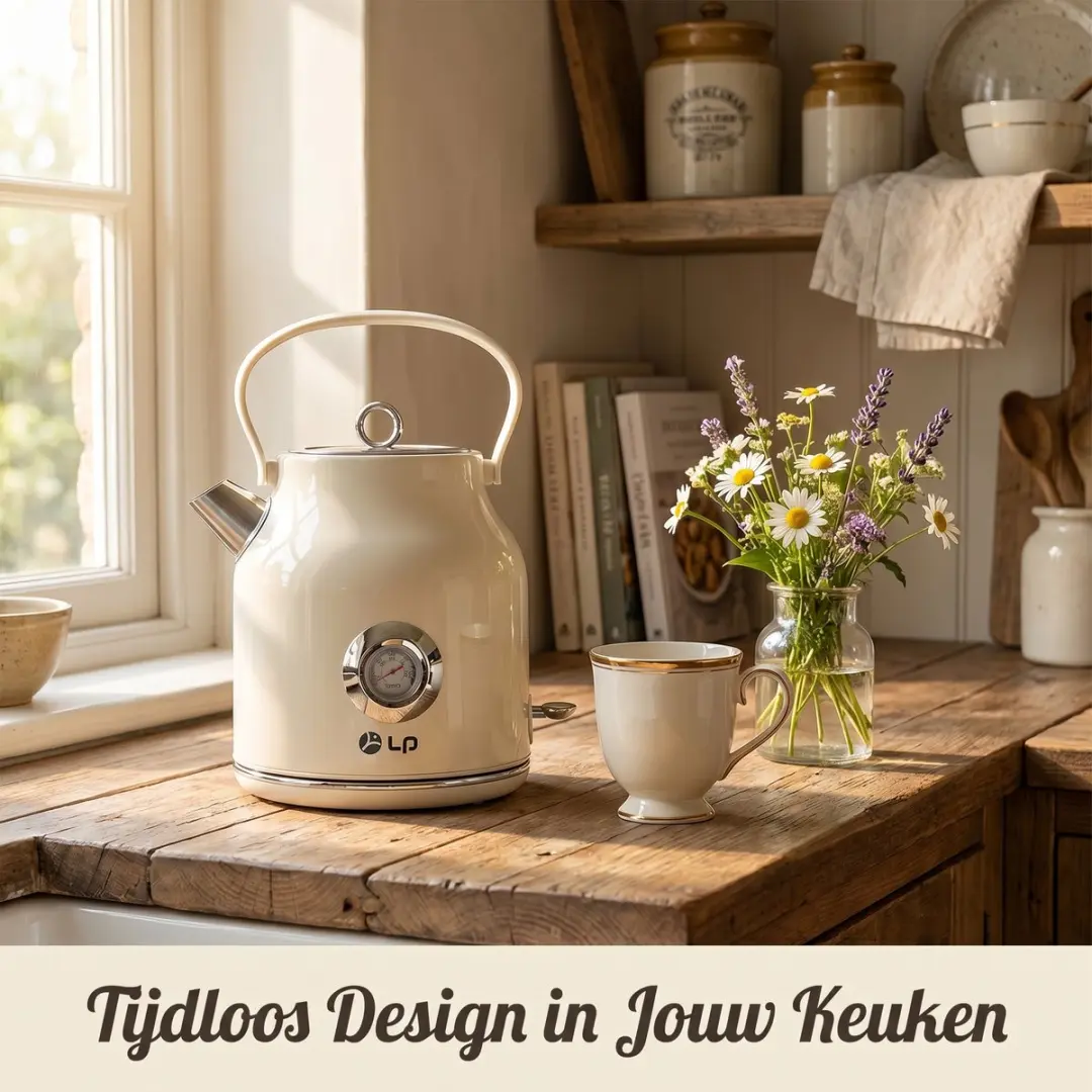 ECTEATOY Retro Elektrische Waterkoker 1500W 1.7L - Wit