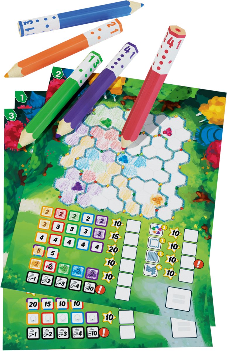 999 Games - Pick a Pen Tuinen Dobbelspel Met Extra Scoreblokken - Dobbelen met potloden - Extra Scorevellen van 3 verschillende niveaus - Gezelschapsspel - Familiespel - Klein cadeautje - bevat spelregels in NL en EN