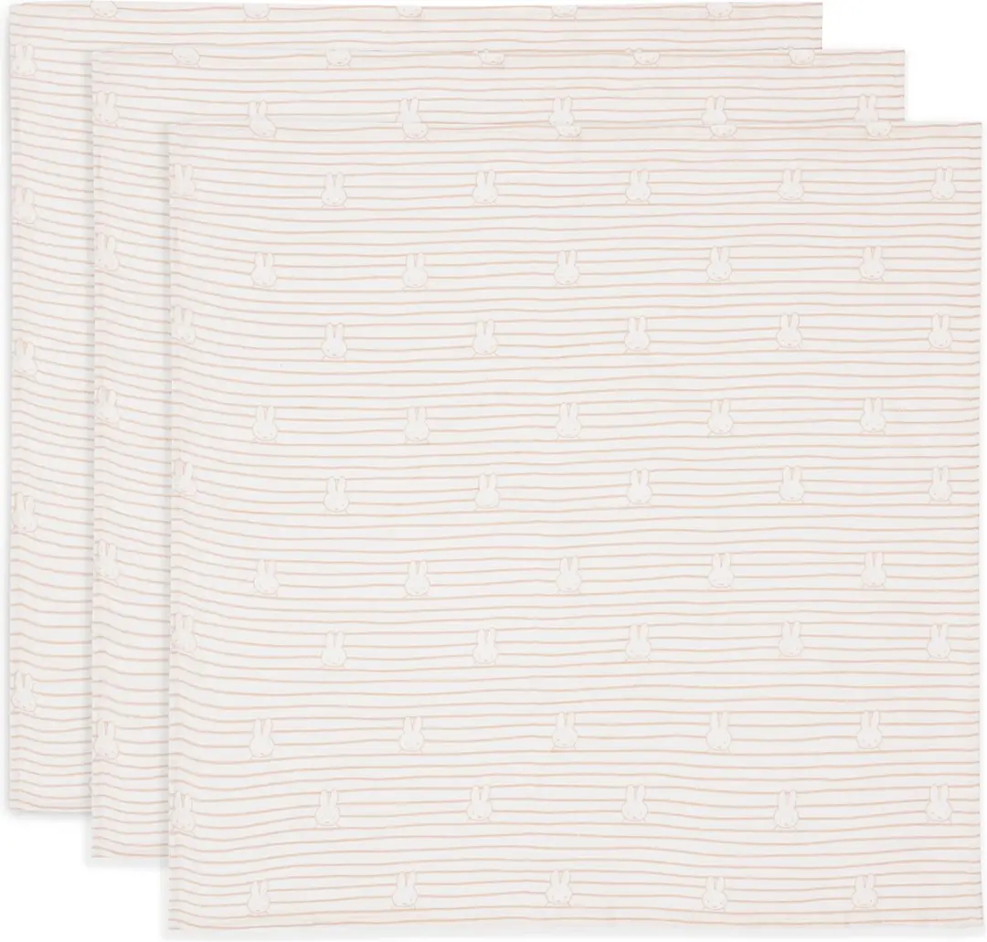 Jollein x Nijntje Hydrofiele Doek Small 70x70cm - Miffy Stripe Biscuit - 3 Stuks