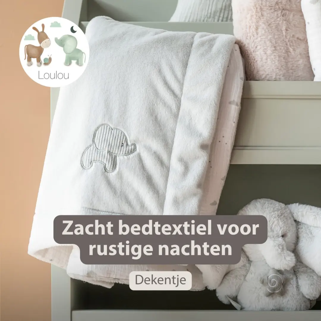Nattou LouLou Zacht Deken Olifant 75x100cm - Lindegroen
