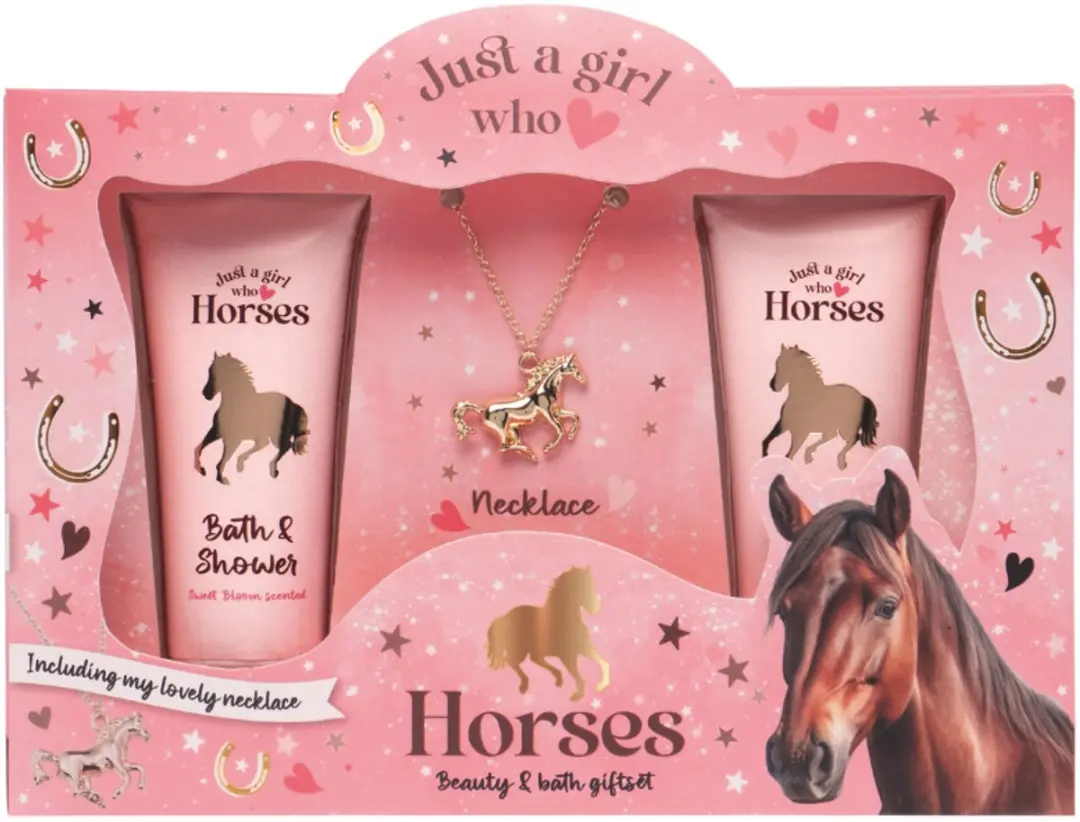 Treffina Loves Horses Geschenkset - Paardenhanger & Badges - 75ml Douchegel & Bodylotion