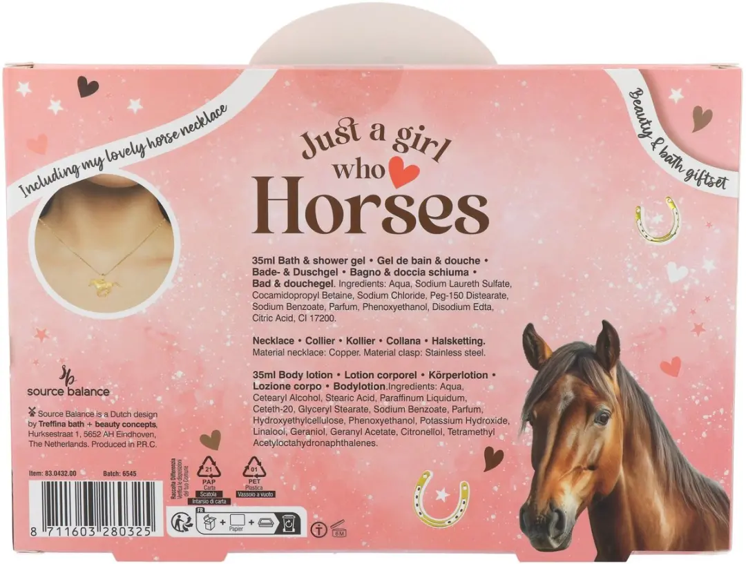 Treffina Loves Horses Geschenkset - Paardenhanger & Badges - 75ml Douchegel & Bodylotion