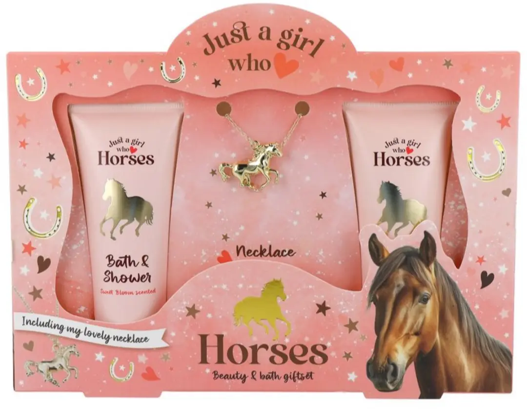 Treffina Loves Horses Geschenkset - Paardenhanger & Badges - 75ml Douchegel & Bodylotion