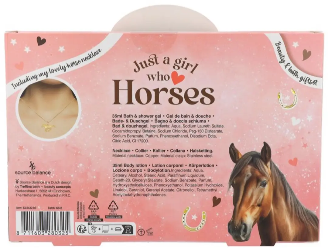 Treffina Loves Horses Geschenkset - Paardenhanger & Badges - 75ml Douchegel & Bodylotion