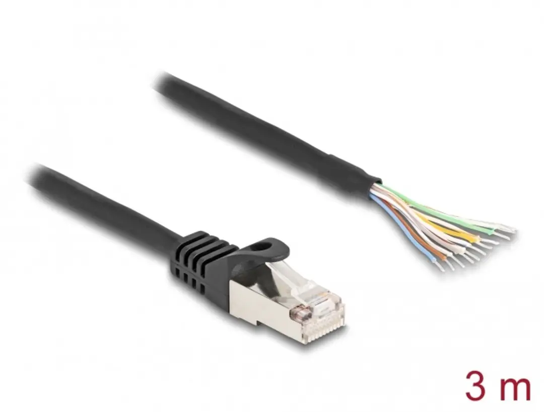 Delock RJ50 Male naar Open Draad S/FTP Kabel 3m - Zwart