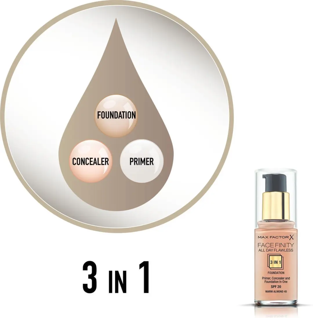Max Factor Facefinity 3-in-1 Liquid Foundation 045 Almond - 30ml
