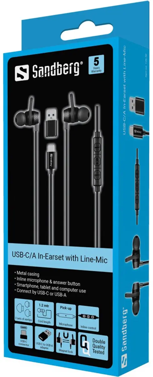 Sandberg 126-50 USB-C/A In-Earset met microfoon