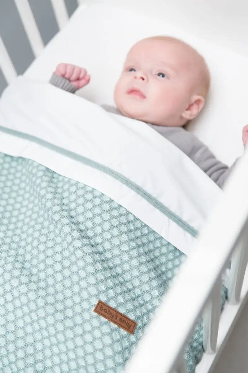 Baby's Only Ledikantlaken Gebreide Bies Stonegreen/Wit 120x150cm