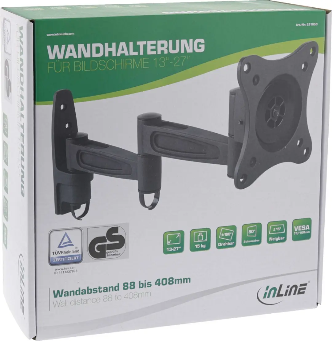 InLine Muurbeugel 23105D - 69cm (27) - 15kg - Zwart