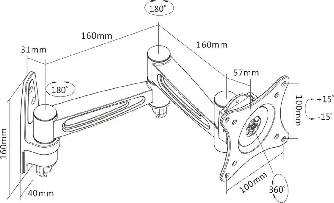 InLine Muurbeugel 23105D - 69cm (27) - 15kg - Zwart