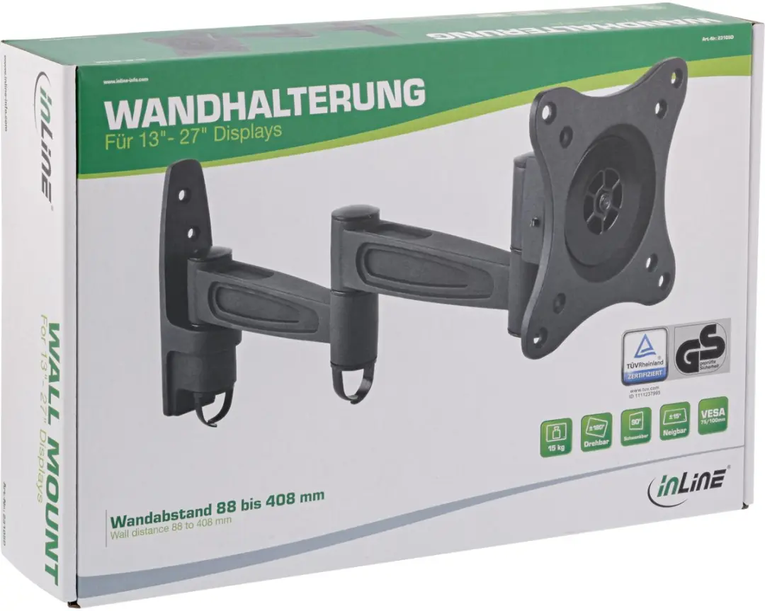 InLine Muurbeugel 23105D - 69cm (27) - 15kg - Zwart