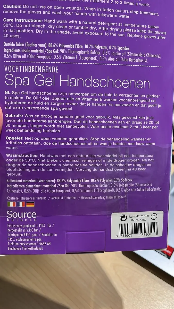 Source Balance Spa Gel Handschoenen - 2 Stuks
