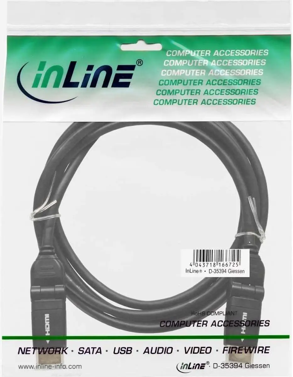 InLine HDMI High Speed Kabel Ethernet Haaks 0,5m - Zwart