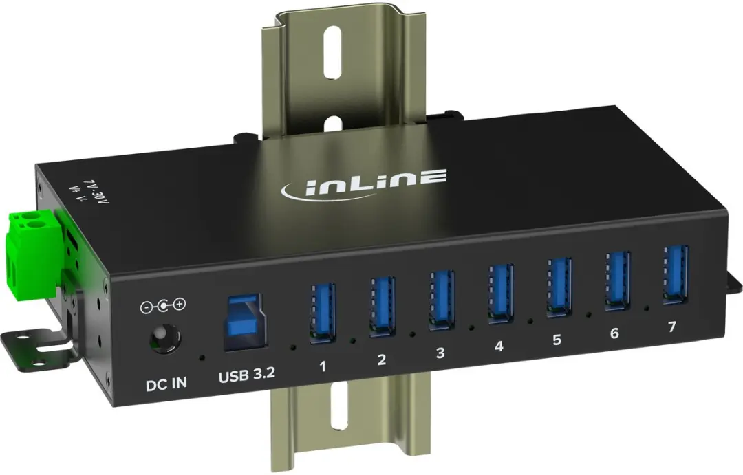 InLine Industriële USB Hub 7x USB-A 5Gbps - 48W - Zwart