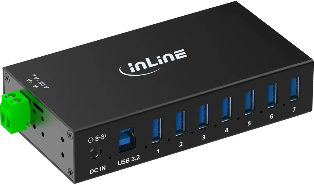 InLine Industriële USB Hub 7x USB-A 5Gbps - 48W - Zwart