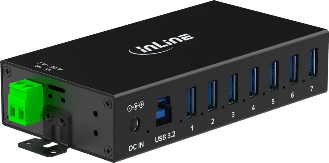 InLine Industriële USB Hub 7x USB-A 5Gbps - 48W - Zwart