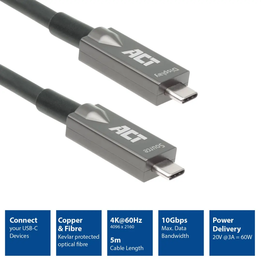 ACT AK4305 USB-C 3.2 Gen2 AOC Kabel 5m - Zwart