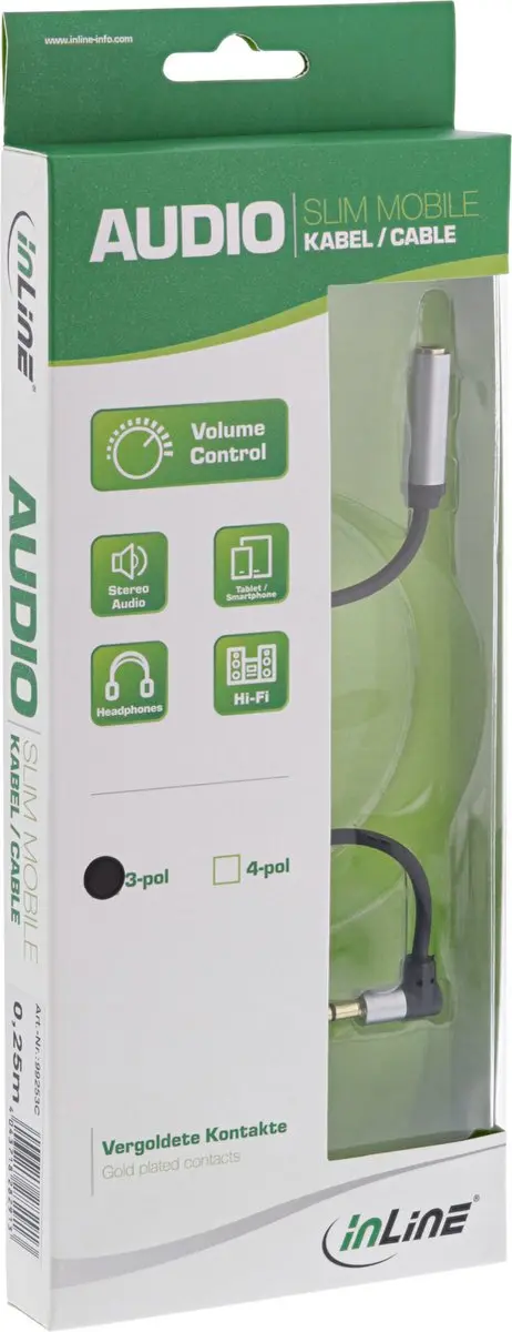 InLine 3,5mm Jack Adapter met Volumeregelaar - 0,25m - Zwart
