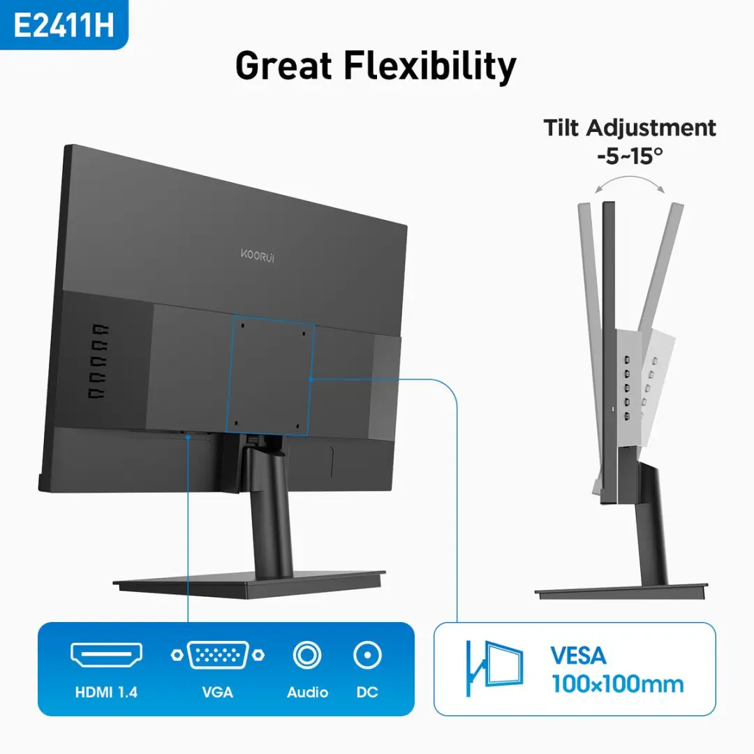 Koorui E2411H 24-inch Monitor - FHD 1920x1080 - 120Hz IPS - Zwart