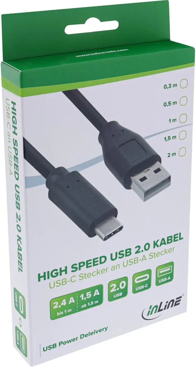 InLine USB-A naar USB-C Kabel USB 2.0 5m - Zwart