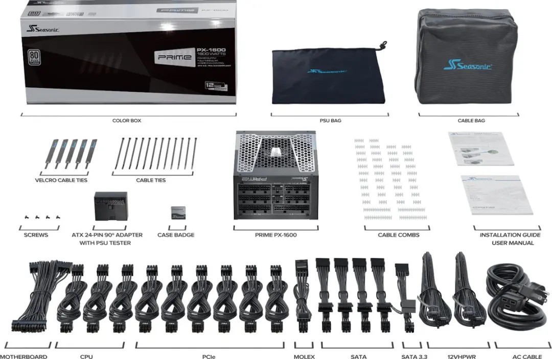 Seasonic PRIME PX-1600 SSR-1600PD2 Voeding - 1600W - Zwart