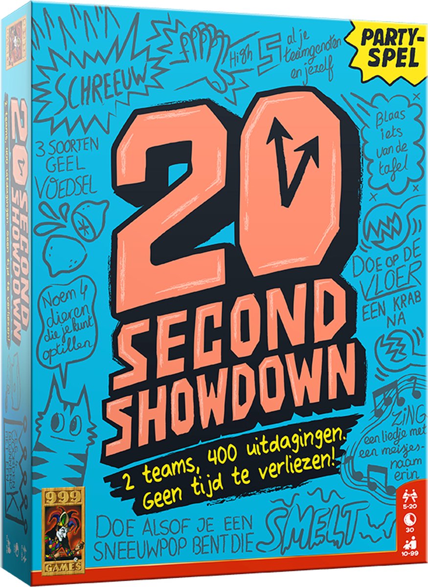 999 Games - 20 Second Showdown - Partyspel - 2 teams, 400 uitdagingen - Actiespel - Gezelschapsspel - Nederlandstalig - Klein cadeautje