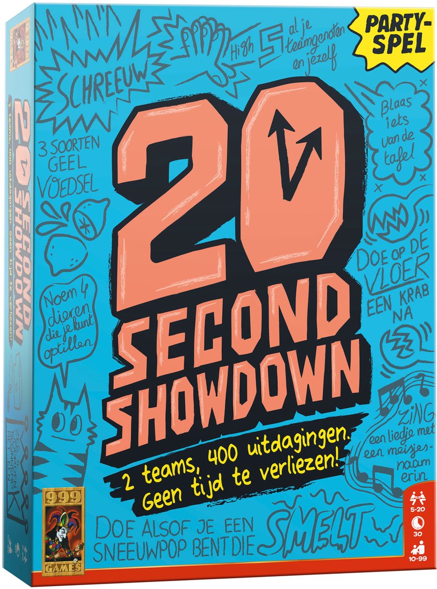 999 Games - 20 Second Showdown - Partyspel - 2 teams, 400 uitdagingen - Actiespel - Gezelschapsspel - Nederlandstalig - Klein cadeautje
