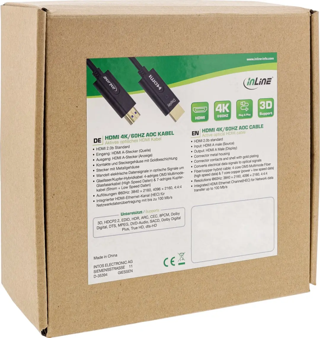 InLine HDMI AOC-kabel 4K/60Hz 40m - Zwart