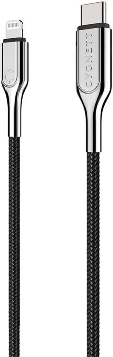 Cygnett Armoured Braided Lightning naar USB-C Kabel 10cm - Zwart